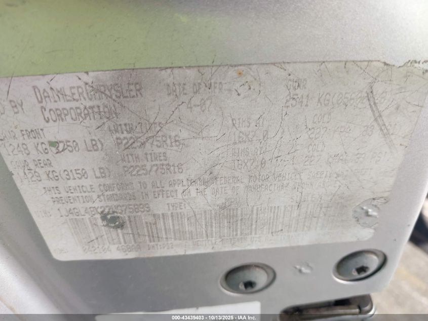 2007 Jeep Liberty Sport VIN: 1J4GL48K27W675899 Lot: 43439403