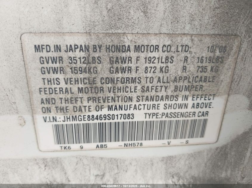 2009 Honda Fit Sport VIN: JHMGE88469S017083 Lot: 43439617