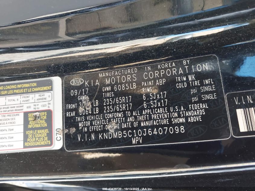 2018 Kia Sedona Lx VIN: KNDMB5C10J6407098 Lot: 43439720