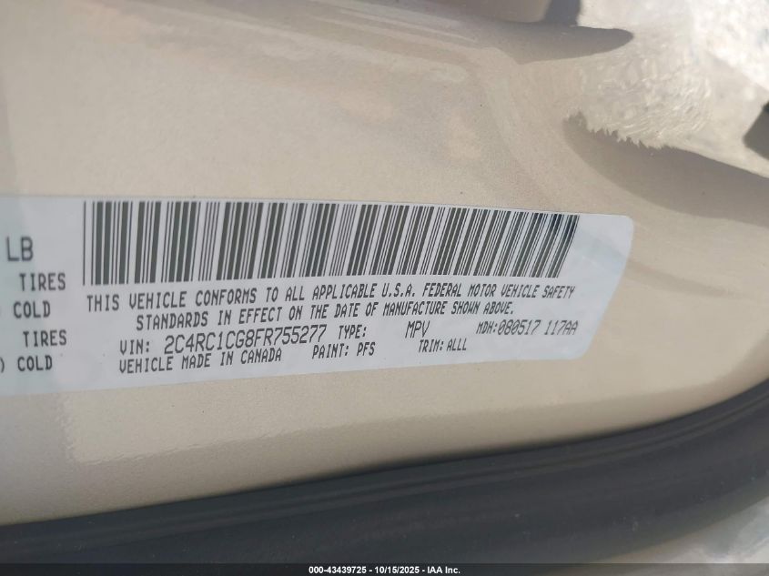 2015 Chrysler Town & Country Touring-L VIN: 2C4RC1CG8FR755277 Lot: 43439725