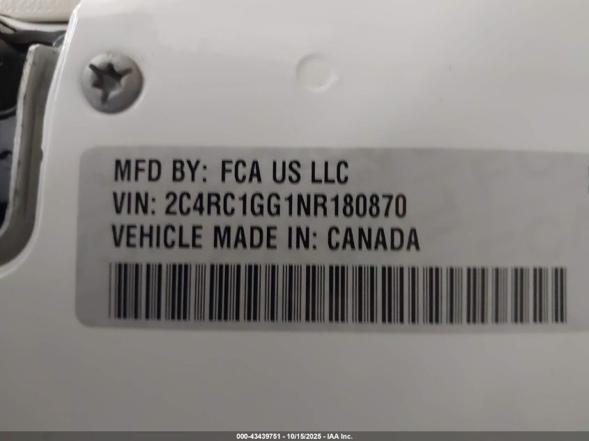 2022 Chrysler Pacifica Limited VIN: 2C4RC1GG1NR180870 Lot: 43439751