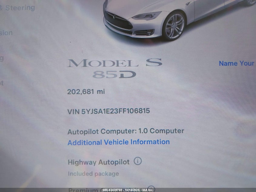 5YJSA1E23FF106815 2015 TESLA MODEL S photo no. 7