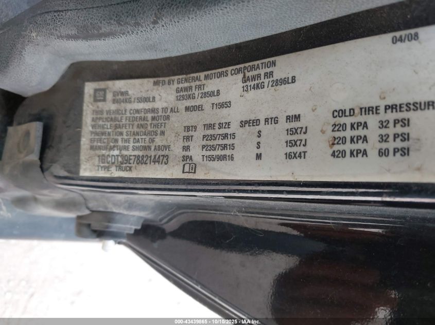 2008 Chevrolet Colorado Lt VIN: 1GCDT39E788214473 Lot: 43439865