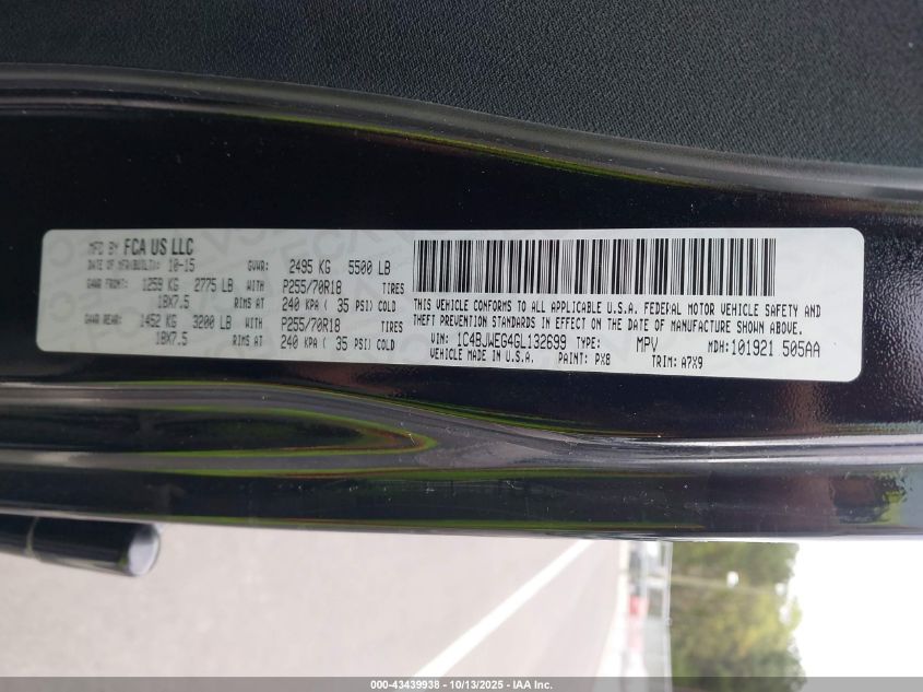 2016 Jeep Wrangler Unlimited Sahara VIN: 1C4BJWEG4GL132699 Lot: 43439938