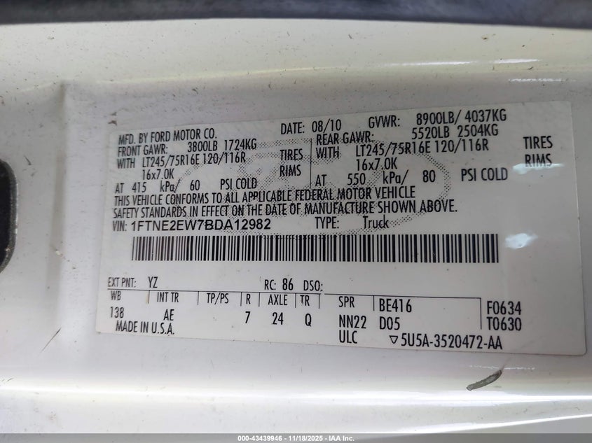 1FTNE2EW7BDA12982 2011 FORD ECONOLINE photo no. 9