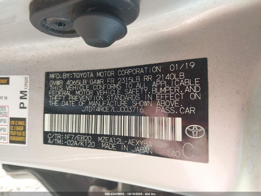 2020 Toyota Corolla Xse VIN: JTDT4RCE7LJ003716 Lot: 43439992