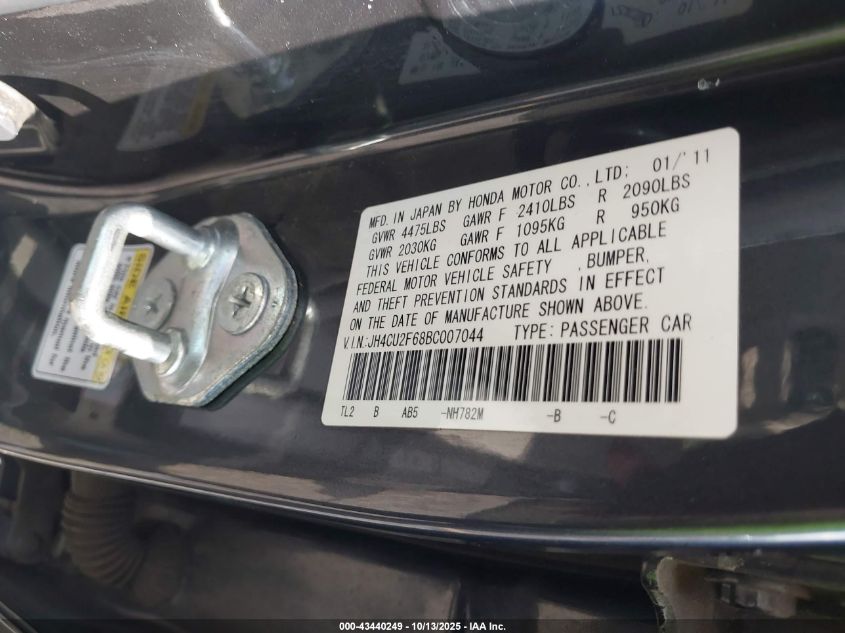 2011 Acura Tsx 2.4 VIN: JH4CU2F68BC007044 Lot: 43440249