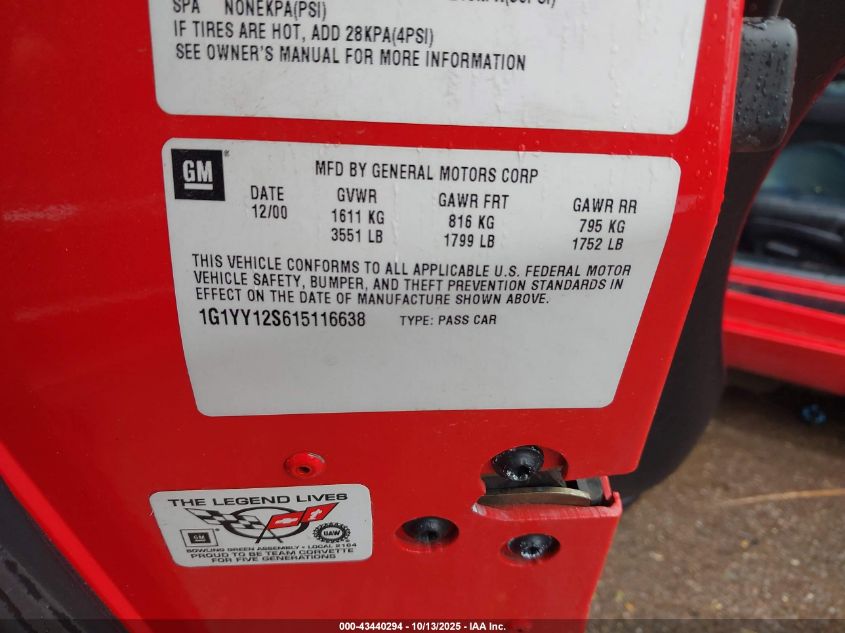 2001 Chevrolet Corvette Z06 Hardtop VIN: 1G1YY12S615116638 Lot: 43440294