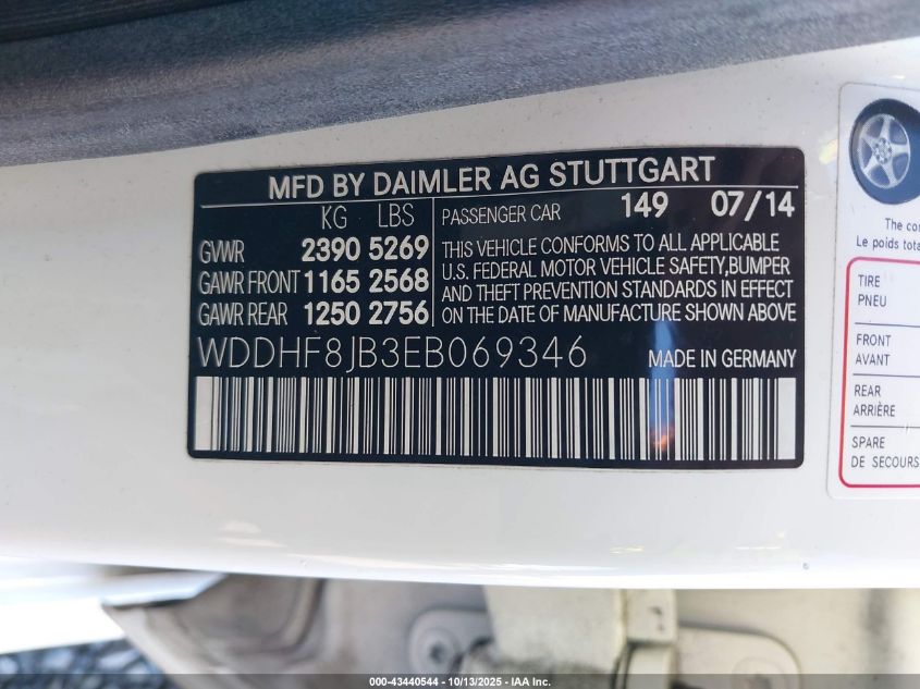 2014 Mercedes-Benz E 350 4Matic VIN: WDDHF8JB3EB069346 Lot: 43440544