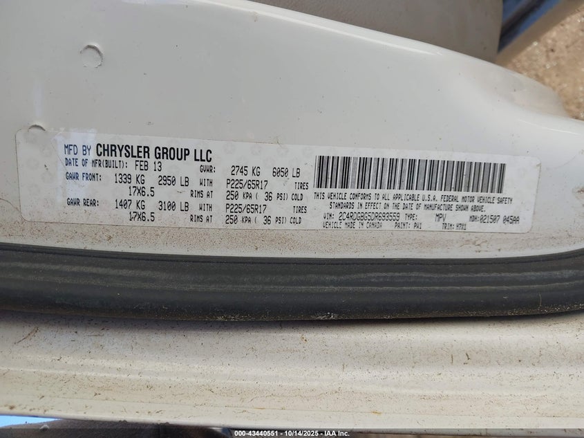 2013 DODGE GRAND CARAVAN SE 2C4RDGBG5DR693559