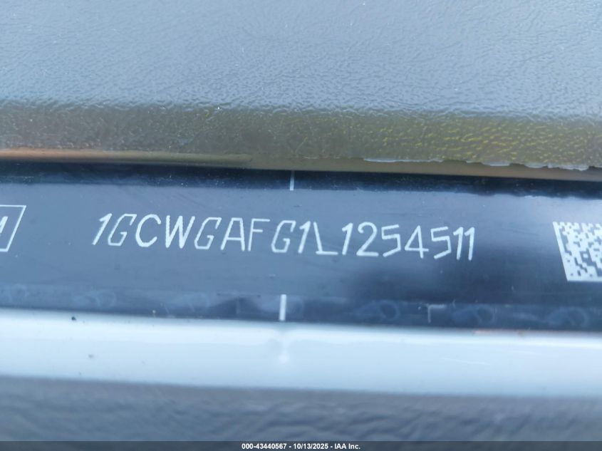 2020 Chevrolet Express Cargo Rwd 2500 Regular Wheelbase Wt VIN: 1GCWGAFG1L1254511 Lot: 43440567
