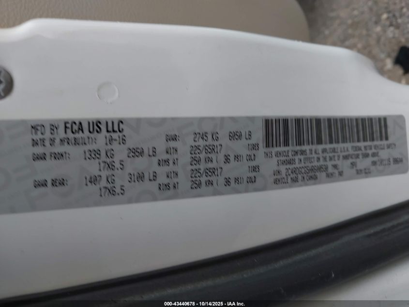 2017 Dodge Grand Caravan Sxt VIN: 2C4RDGCG5HR600530 Lot: 43440678