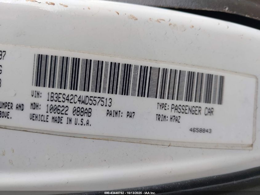 1998 Dodge Neon Competition/Highline VIN: 1B3ES42C4WD557513 Lot: 43440782