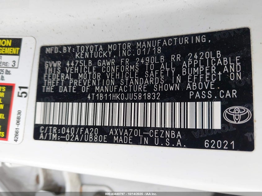 4T1B11HK0JU581832 2018 TOYOTA CAMRY photo no. 9