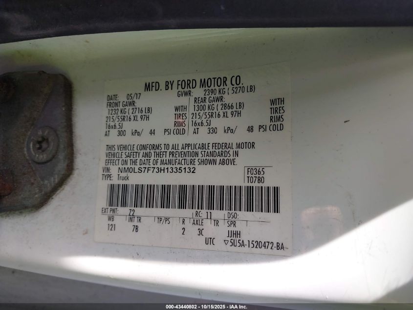 2017 Ford Transit Connect Xlt VIN: NM0LS7F73H1335132 Lot: 43440802