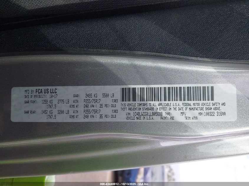 2018 Jeep Wrangler Jk Unlimited Sport S 4X4 VIN: 1C4BJWDG0JL805688 Lot: 43440812