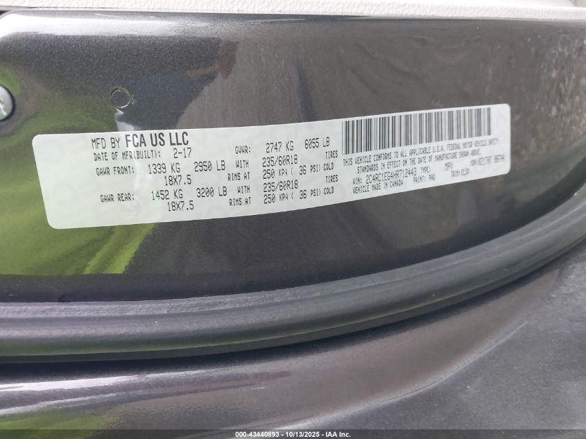 2017 Chrysler Pacifica Touring-L Plus VIN: 2C4RC1EG4HR712443 Lot: 43440893