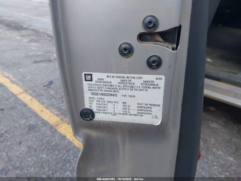 2005 Chevrolet Silverado 1500 Work Truck VIN: 1GCEC14V65Z336473 Lot: 43441053