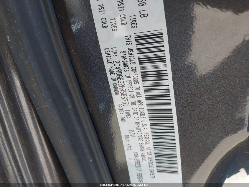 2017 Dodge Grand Caravan Se VIN: 2C4RDGBG2HR586751 Lot: 43441086