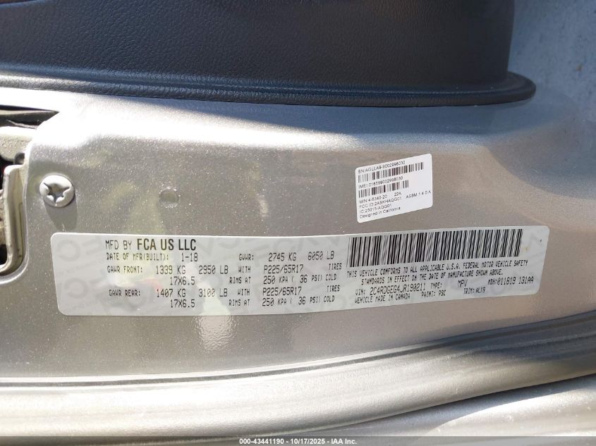 2018 Dodge Grand Caravan Gt VIN: 2C4RDGEG4JR190211 Lot: 43441190