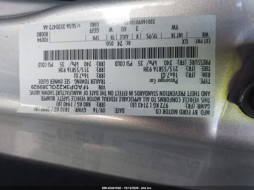 2016 Ford Focus Se VIN: 1FADP3K22GL389929 Lot: 43441540