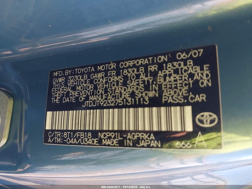 JTDJT923275131113 2007 TOYOTA YARIS photo no. 9