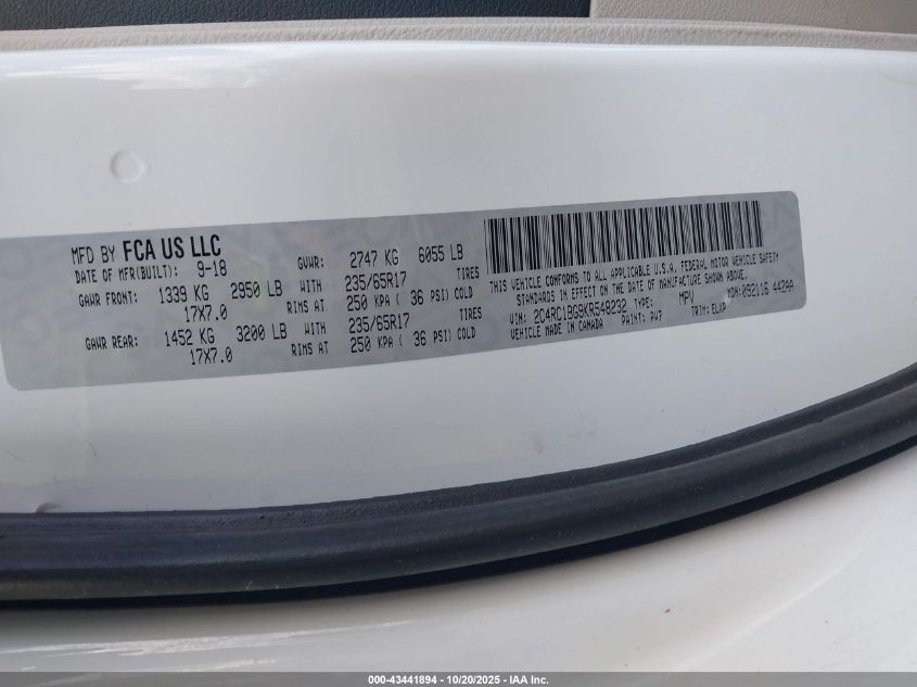 2019 Chrysler Pacifica Touring L VIN: 2C4RC1BG9KR548232 Lot: 43441894