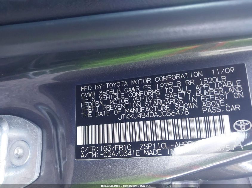 2010 Scion Xd VIN: JTKKU4B40AJ056478 Lot: 43441940