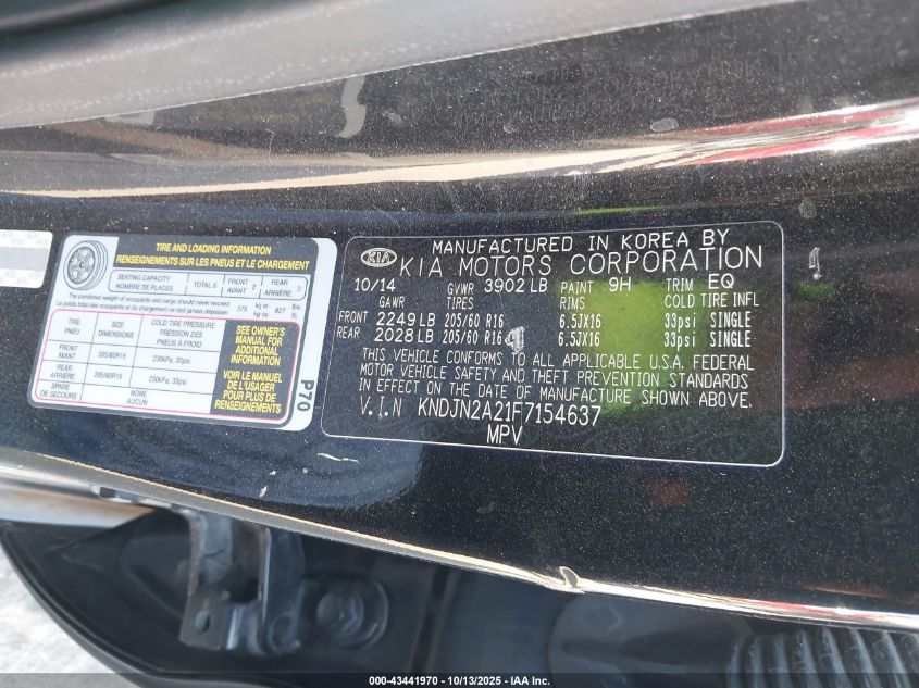 2015 Kia Soul VIN: KNDJN2A21F7154637 Lot: 43441970