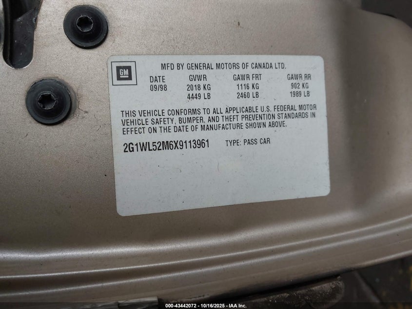 2G1WL52M6X9113961 1999 CHEVROLET LUMINA photo no. 9