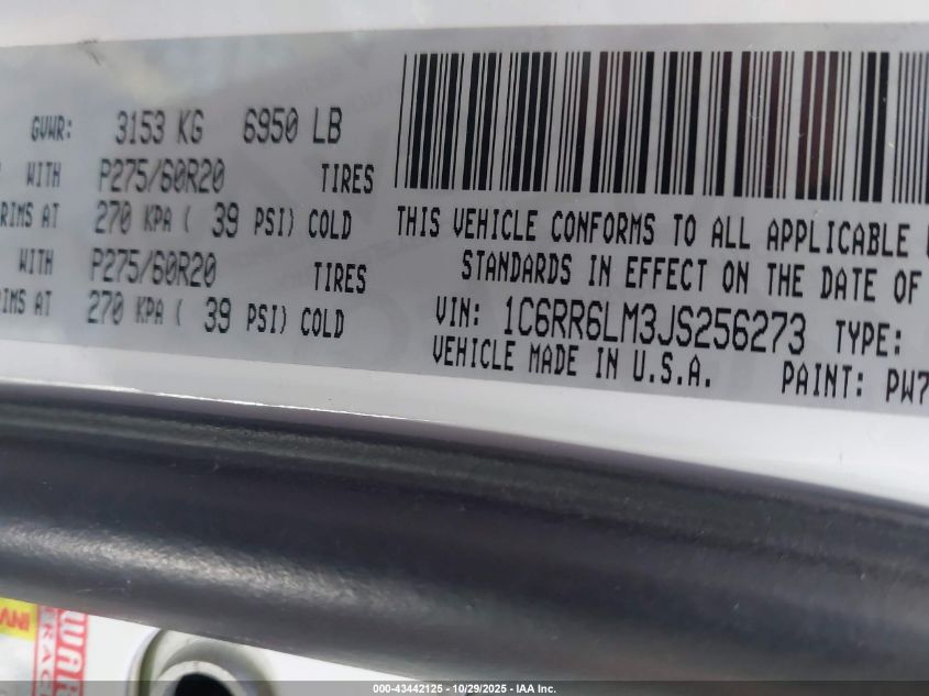 2018 Ram 1500 VIN: 1C6RR6LM3JS256273 Lot: 43442125