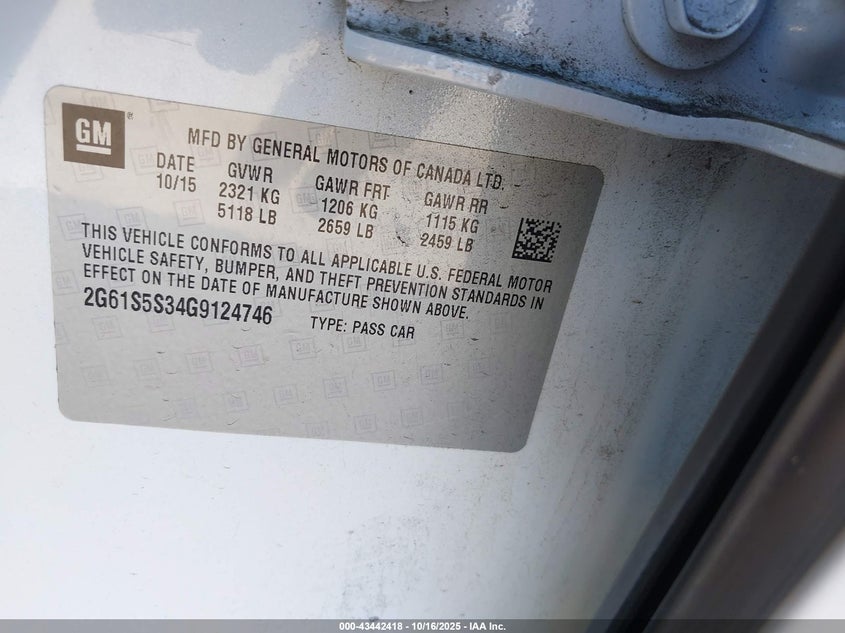 2016 CADILLAC XTS PLATINUM 2G61S5S34G9124746