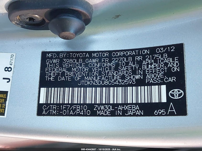 JTDKN3DU8C5432593 2012 TOYOTA PRIUS photo no. 9