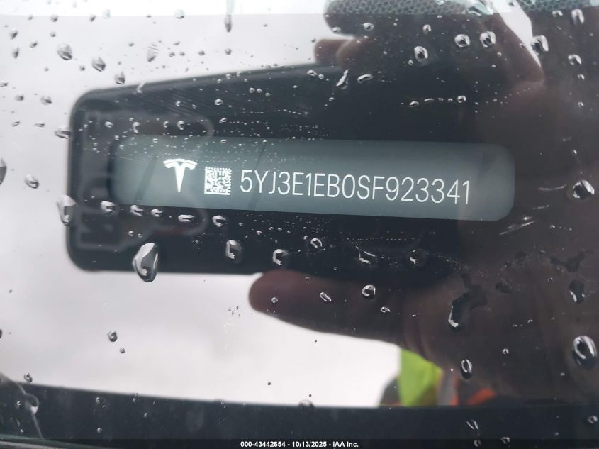 2025 Tesla Model 3 Long Range All-Wheel Drive VIN: 5YJ3E1EB0SF923341 Lot: 43442654