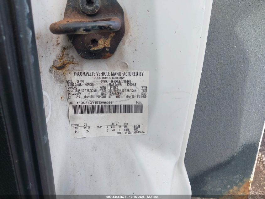 2011 Ford F-450 Chassis Xl VIN: 1FDUF4GY1BEA96368 Lot: 43442673