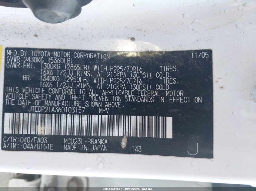 JTEDP21A360103157 2006 TOYOTA HIGHLANDER photo no. 9