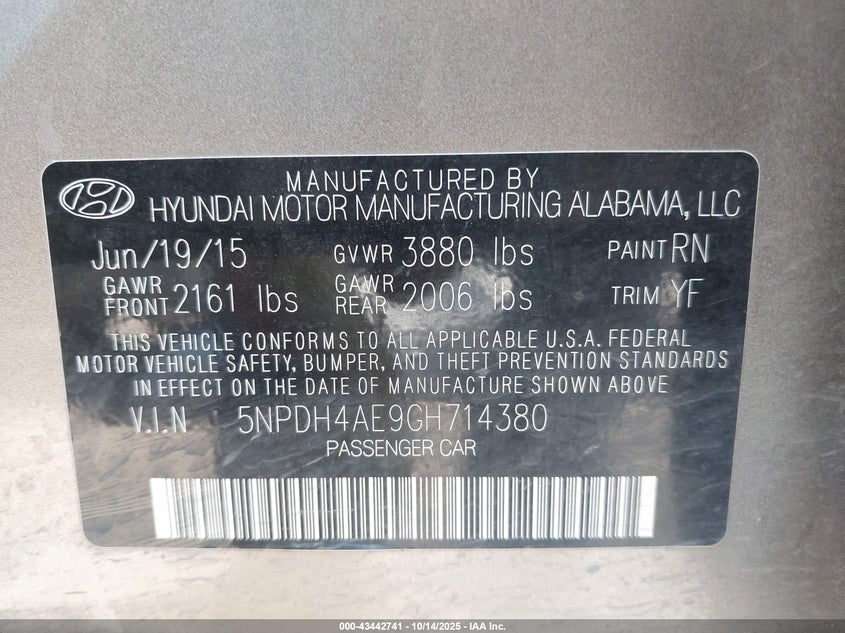 2016 HYUNDAI ELANTRA SE 5NPDH4AE9GH714380