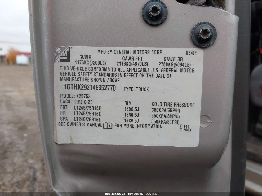 2004 GMC Sierra 2500Hd Sle VIN: 1GTHK29214E352770 Lot: 43442754