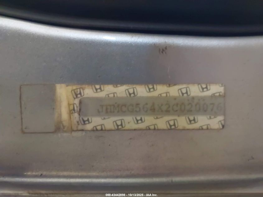 2002 Honda Accord 2.3 Lx VIN: JHMCG564X2C020076 Lot: 43442898