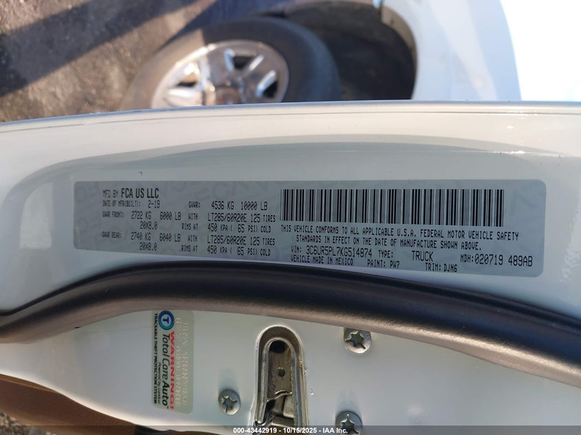2019 RAM 2500 LONGHORN  4X4 6'4 BOX 3C6UR5PL7KG514874