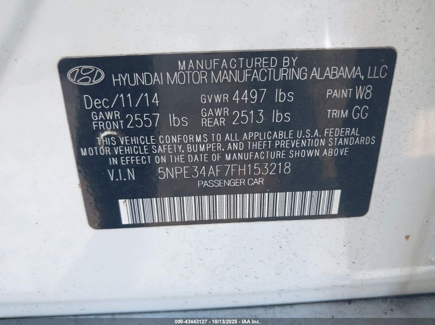 2015 Hyundai Sonata Sport VIN: 5NPE34AF7FH153218 Lot: 43443127