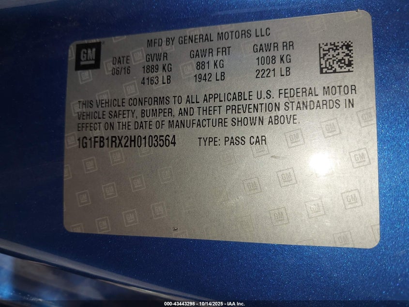 2017 CHEVROLET CAMARO 1LT 1G1FB1RX2H0103564