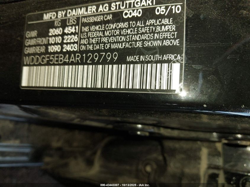 2010 Mercedes-Benz C 300 Luxury/Sport VIN: WDDGF5EB4AR129799 Lot: 43443307