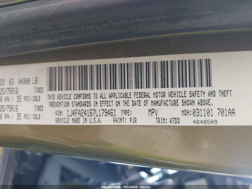 2007 Jeep Wrangler VIN: 1J41A24167179461 Lot: 43443598