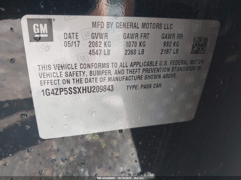 2017 Buick Lacrosse Essence VIN: 1G4ZP5SSXHU209843 Lot: 43443608