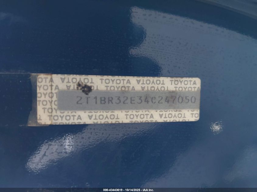 2004 Toyota Corolla Ce VIN: 2T1BR32E34C247050 Lot: 43443619