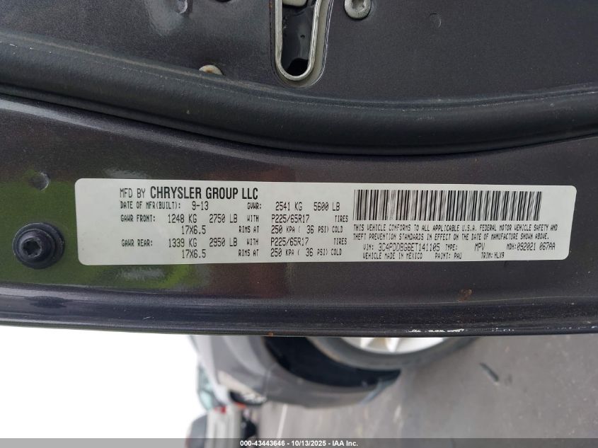 2014 Dodge Journey Sxt VIN: 3C4PDDBG6ET141105 Lot: 43443646