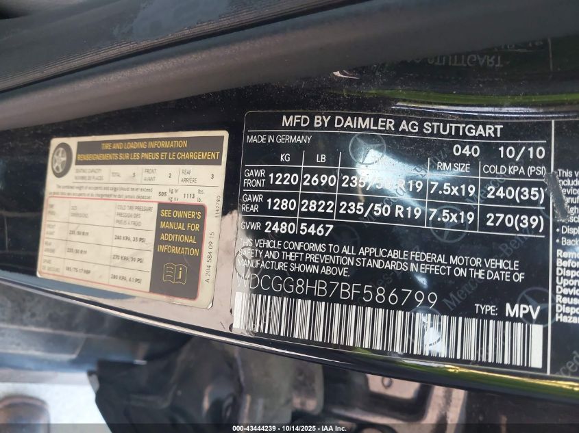 2011 Mercedes-Benz Glk 350 4Matic VIN: WDCGG8HB7BF586799 Lot: 43444239