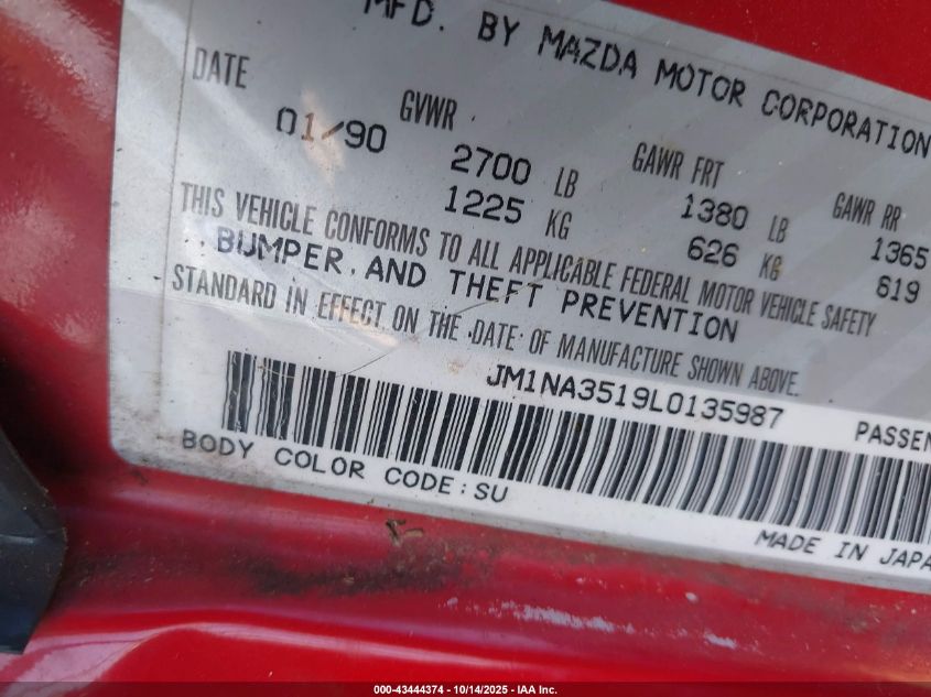 1990 Mazda Mx-5 Miata VIN: JM1NA3519L0135987 Lot: 43444374
