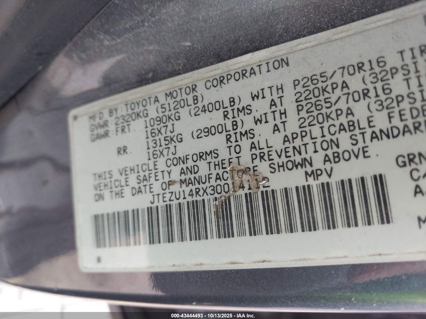 2003 Toyota 4Runner Sr5 V6 VIN: JTEZU14RX30014112 Lot: 43444493